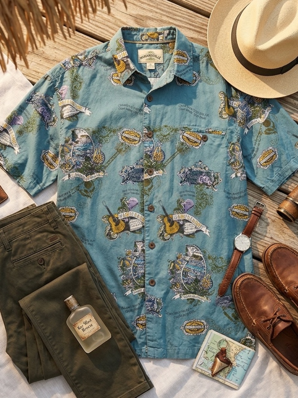 Vintage Jimmy Buffett Margaritaville "Quietly Making Noise" Graphic Button Down